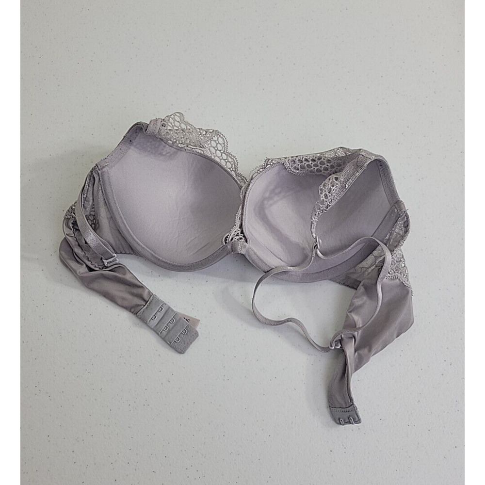 Ambrielle Gray Lace Deep-V Plunge Full Figure Convertible Underwire Bra Size 34C - Picture 6 of 7